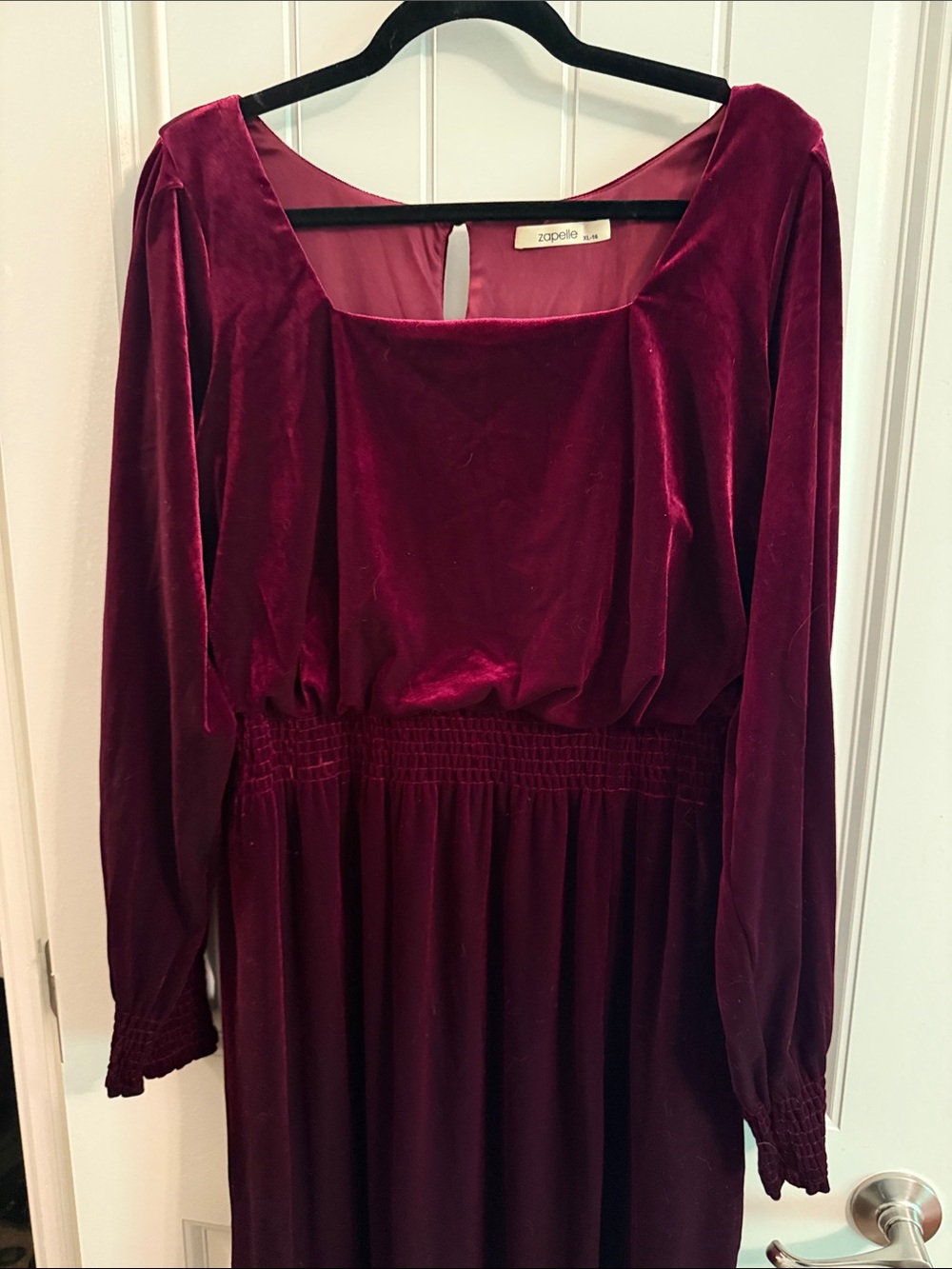 Zapelle eShakti Rich Red Velvet Long Sleeve Gown | 16 | NWOT